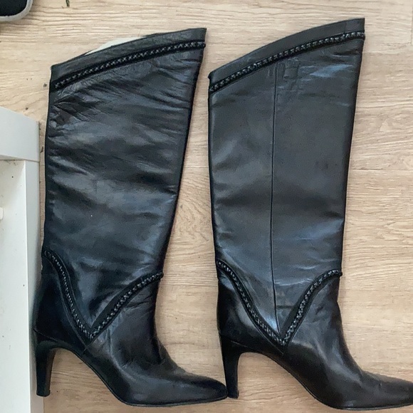 Vntg 80s RJS Buttery Leather Heeled Knee High Boots Pointy Toe Sz 8 - Picture 2 of 2